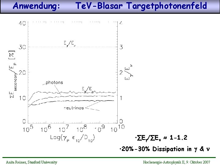 Te. V-Blasar Targetphotonenfeld ∑ Anwendung: • ∑E /∑En ≈ 1 -1. 2 • 20%-30%