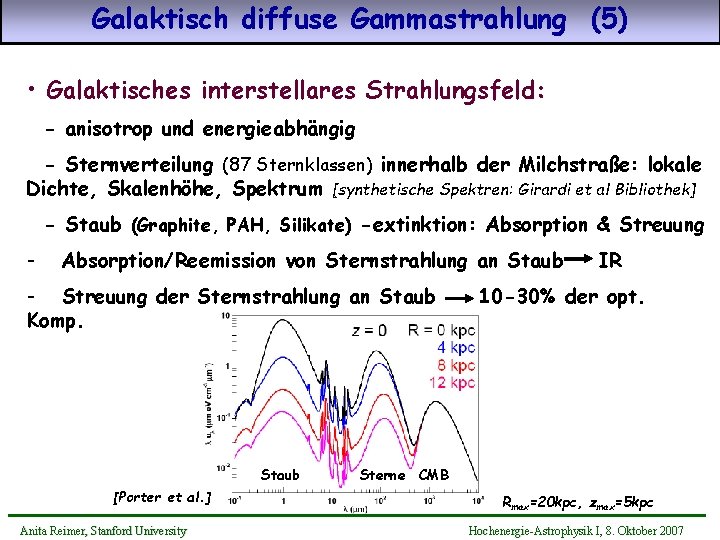 Galaktisch diffuse Gammastrahlung (5) • Galaktisches interstellares Strahlungsfeld: - anisotrop und energieabhängig - Sternverteilung