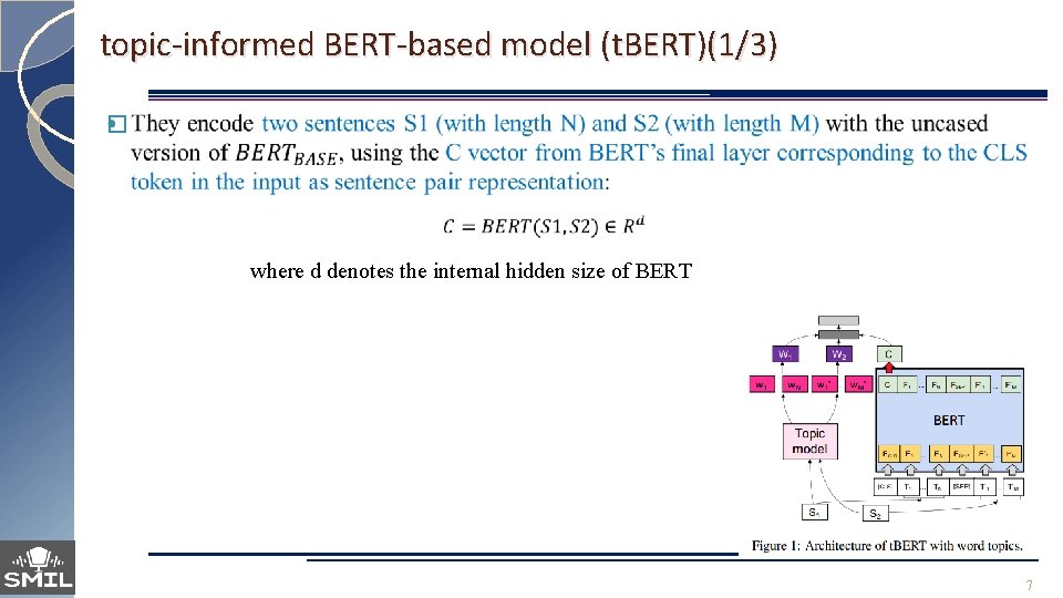 topic-informed BERT-based model (t. BERT)(1/3) � where d denotes the internal hidden size of