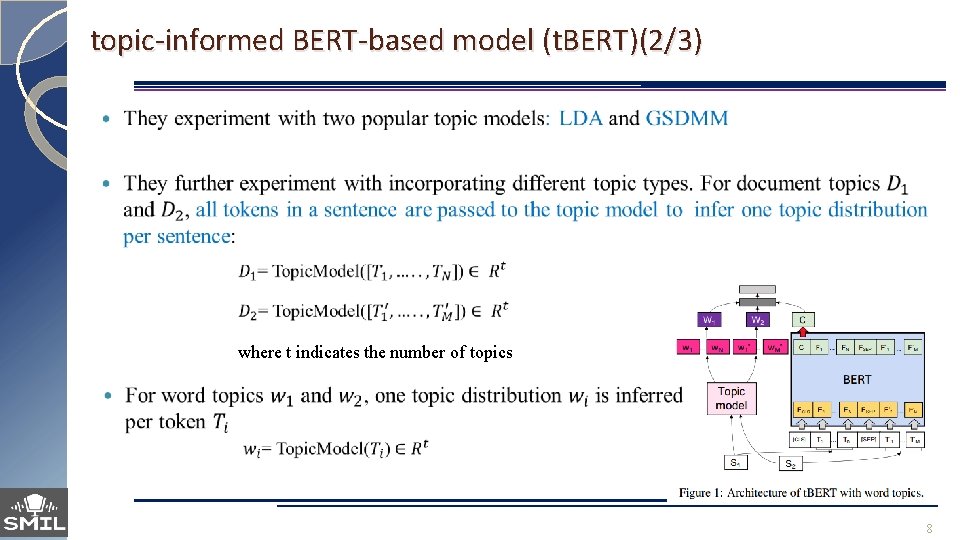 topic-informed BERT-based model (t. BERT)(2/3) where t indicates the number of topics 8 