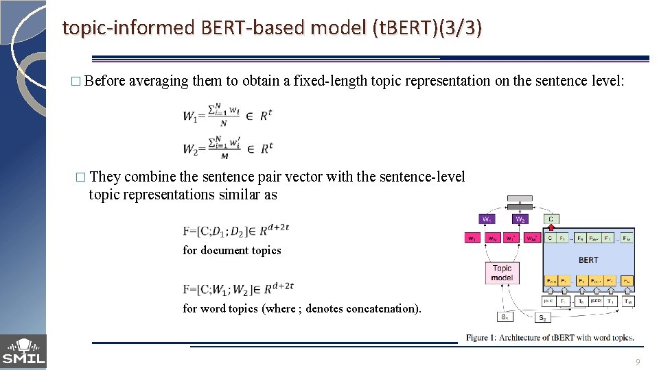 topic-informed BERT-based model (t. BERT)(3/3) � Before averaging them to obtain a fixed-length topic
