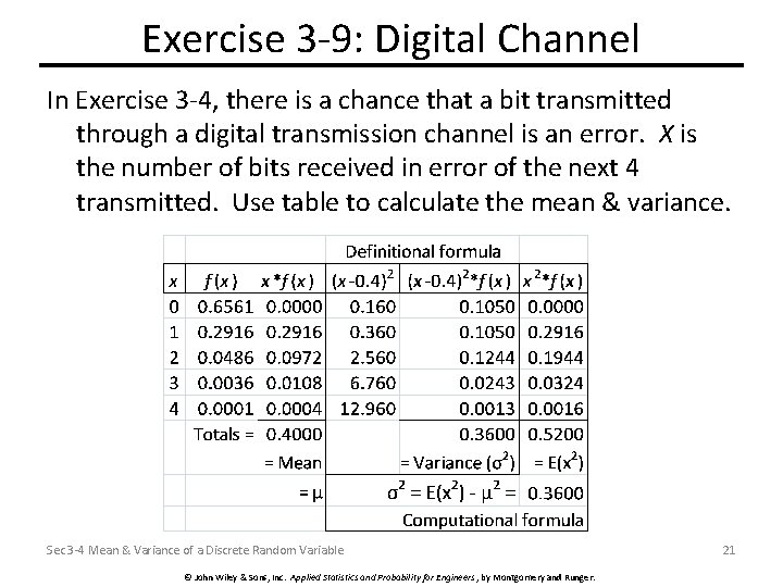 Exercise 3 -9: Digital Channel In Exercise 3 -4, there is a chance that