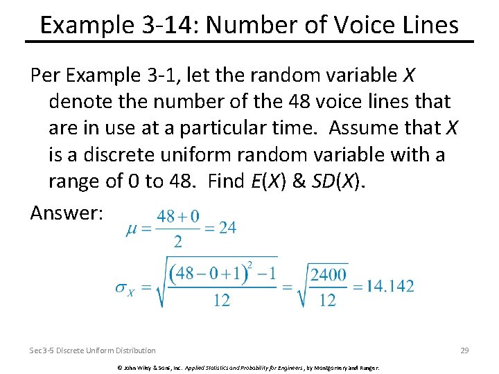 Example 3 -14: Number of Voice Lines Per Example 3 -1, let the random