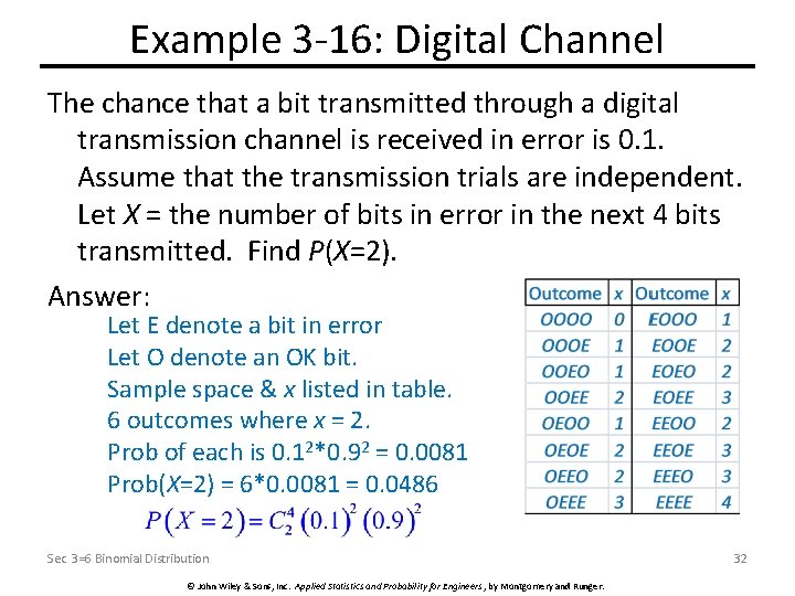 Example 3 -16: Digital Channel The chance that a bit transmitted through a digital