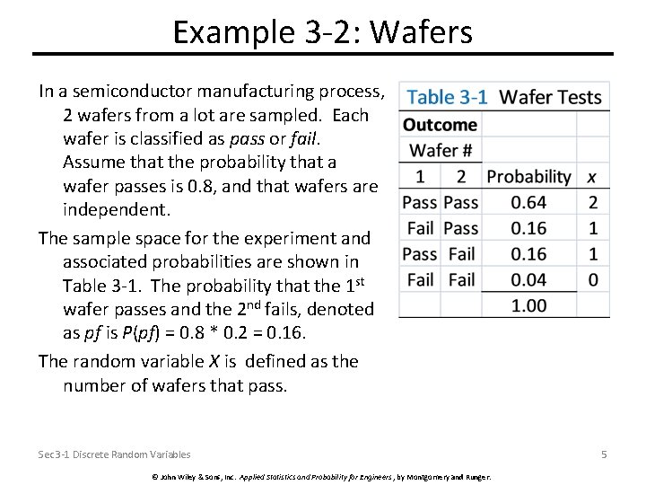 Example 3 -2: Wafers In a semiconductor manufacturing process, 2 wafers from a lot