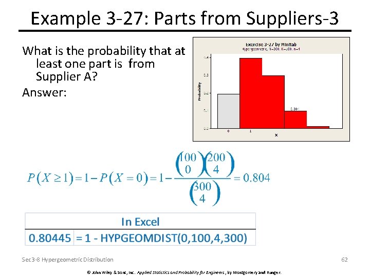 Example 3 -27: Parts from Suppliers-3 What is the probability that at least one
