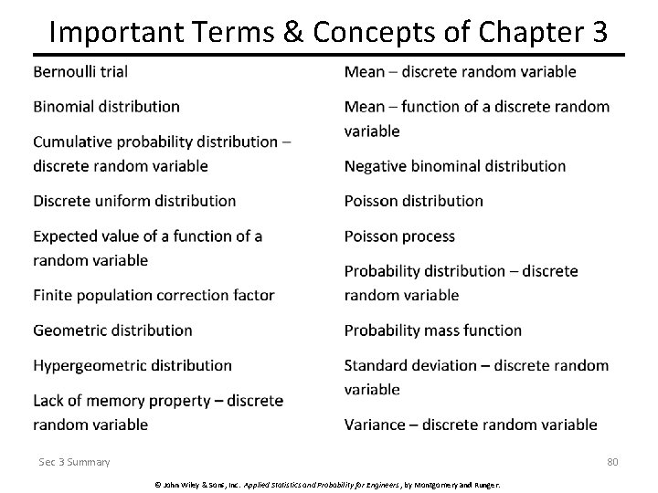 Important Terms & Concepts of Chapter 3 Sec 3 Summary 80 © John Wiley