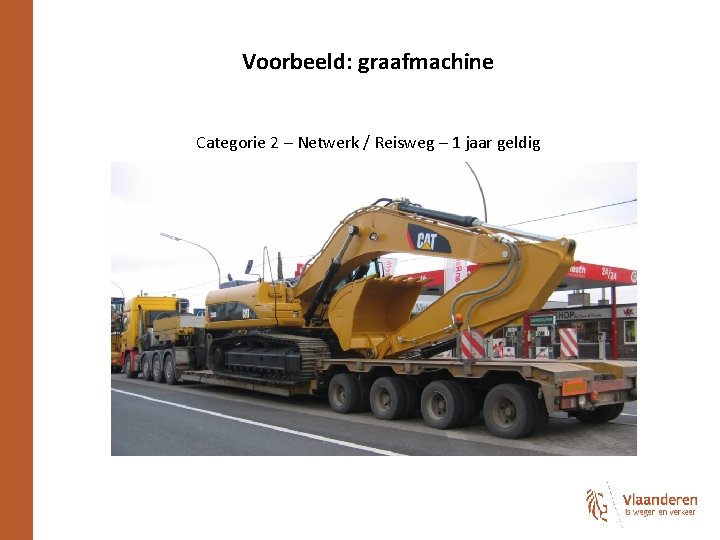 Voorbeeld: graafmachine Categorie 2 – Netwerk / Reisweg – 1 jaar geldig 