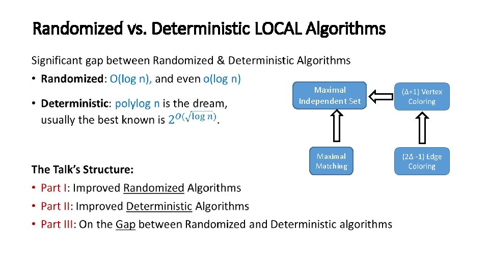 Randomized vs. Deterministic LOCAL Algorithms • Maximal Independent Set Maximal Matching 