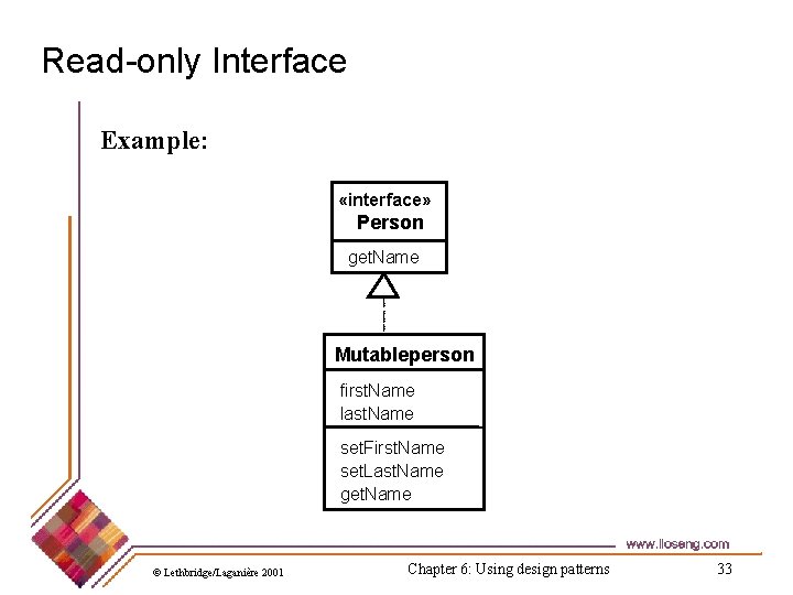 Read-only Interface Example: «interface» Person get. Name Mutableperson first. Name last. Name set. First.