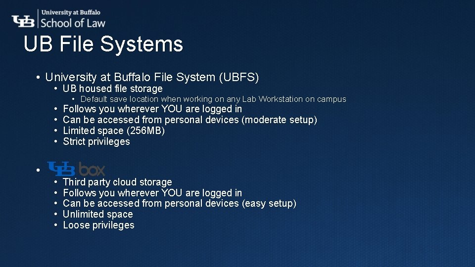 UB File Systems • University at Buffalo File System (UBFS) • UB housed file