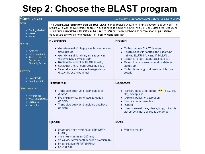 Step 2: Choose the BLAST program 