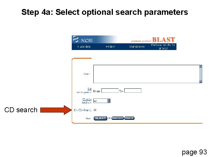 Step 4 a: Select optional search parameters CD search page 93 