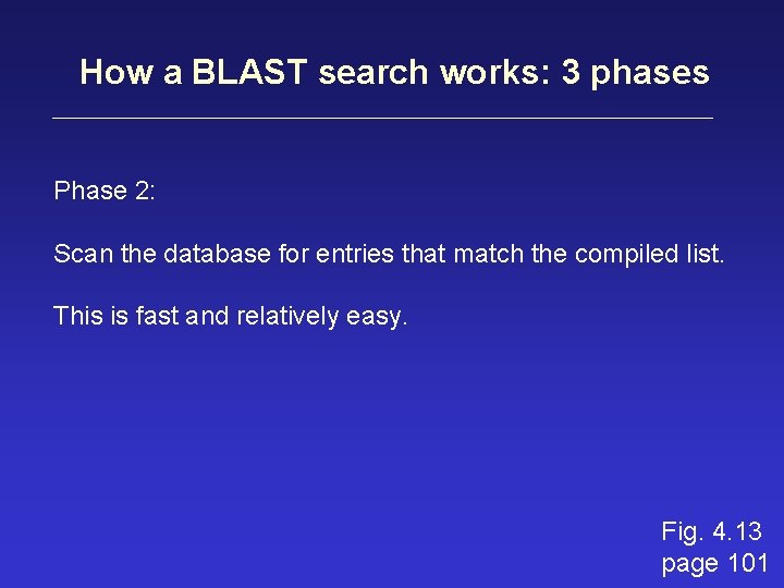 How a BLAST search works: 3 phases Phase 2: Scan the database for entries