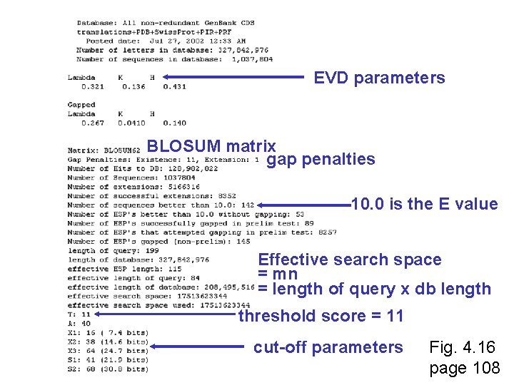 EVD parameters BLOSUM matrix gap penalties 10. 0 is the E value Effective search