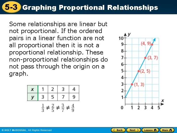 5 -3 Graphing Proportional Relationships Some relationships are linear but not proportional. If the
