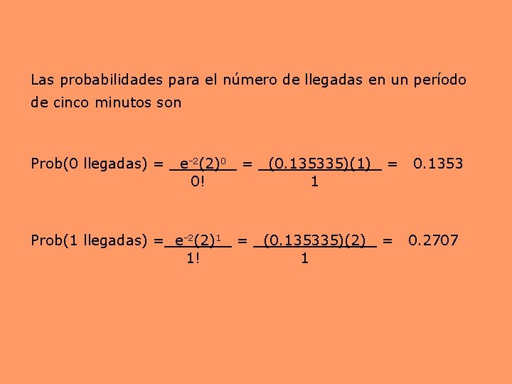 Las probabilidades para el número de llegadas en un período de cinco minutos son Las probabilidades para el número de llegadas en un período de cinco minutos son