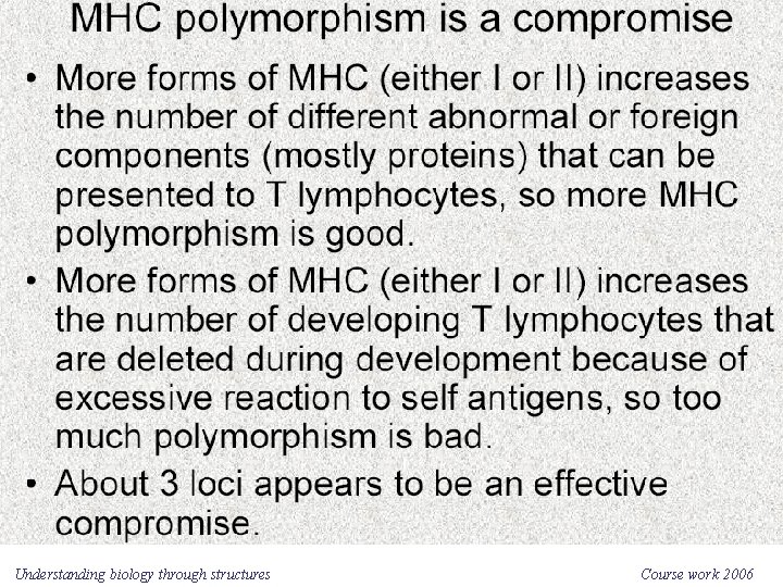 Understanding biology through structures Course work 2006 