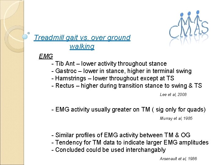 Treadmill gait vs. over ground walking EMG - Tib Ant – lower activity throughout