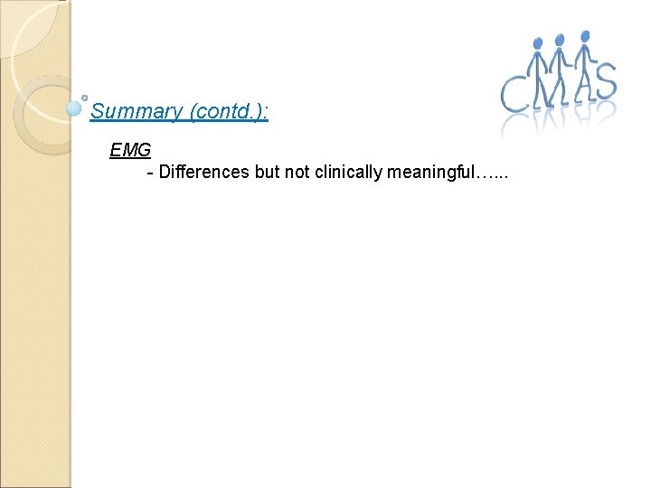 Summary (contd. ): EMG - Differences but not clinically meaningful…. . . 