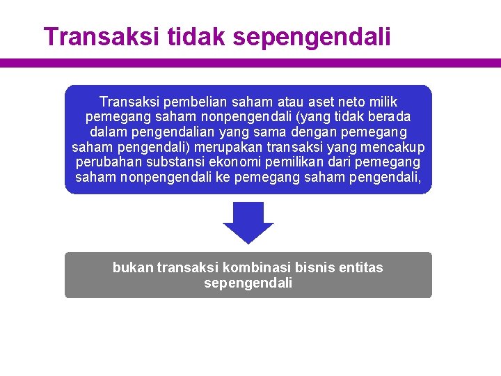 Transaksi tidak sepengendali Transaksi pembelian saham atau aset neto milik pemegang saham nonpengendali (yang