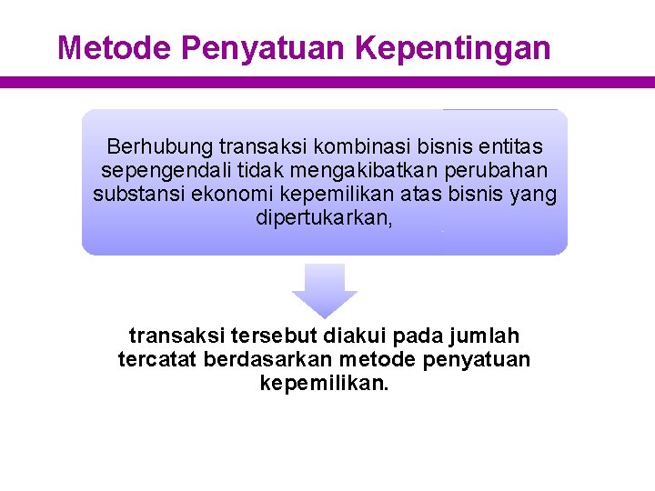 Metode Penyatuan Kepentingan Berhubung transaksi kombinasi bisnis entitas sepengendali tidak mengakibatkan perubahan substansi ekonomi