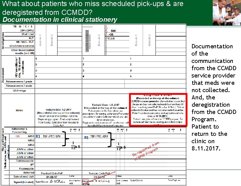 What about patients who miss scheduled pick-ups & are deregistered from CCMDD? Documentation in