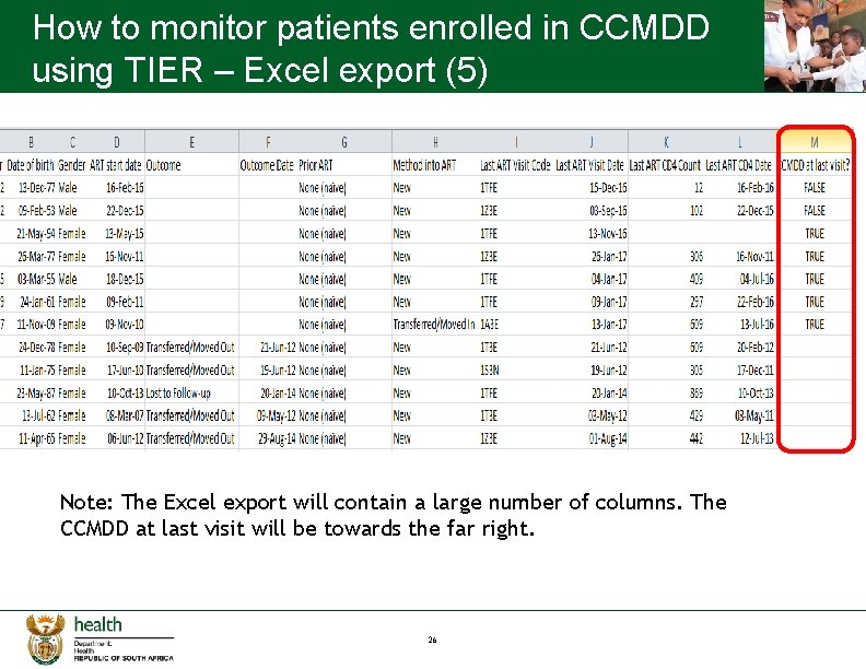 How to monitor patients enrolled in CCMDD using TIER – Excel export (5) Note: