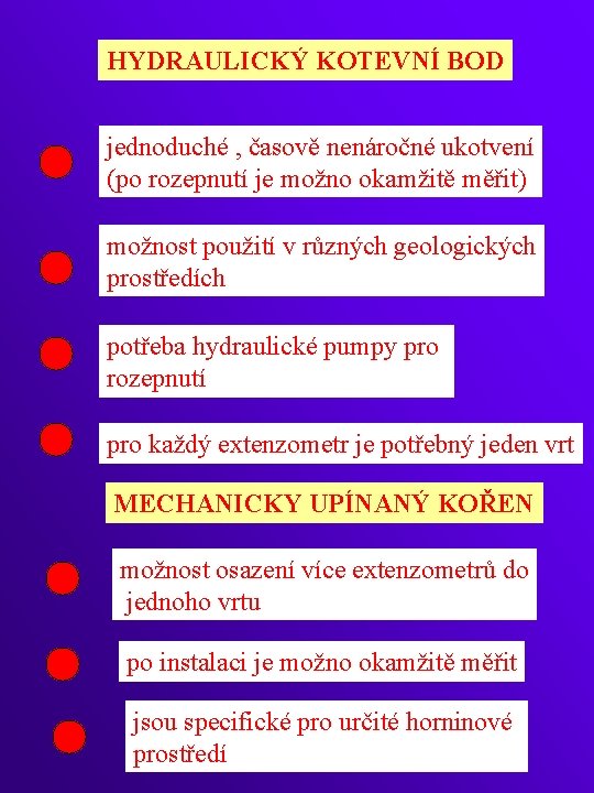 HYDRAULICKÝ KOTEVNÍ BOD jednoduché , časově nenáročné ukotvení (po rozepnutí je možno okamžitě měřit)