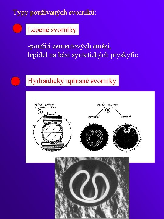 Typy používaných svorníků: Lepené svorníky -použití cementových směsí, lepidel na bázi syntetických pryskyřic Hydraulicky