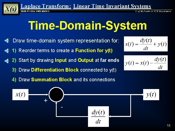 X(s) Laplace Transform: Linear Time Invariant Systems Time-Domain-System § Draw time-domain system representation for: X(s) Laplace Transform: Linear Time Invariant Systems Time-Domain-System § Draw time-domain system representation for: