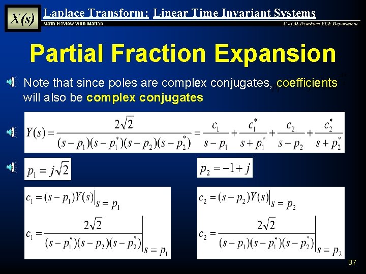 X(s) Laplace Transform: Linear Time Invariant Systems Partial Fraction Expansion § Note that since X(s) Laplace Transform: Linear Time Invariant Systems Partial Fraction Expansion § Note that since