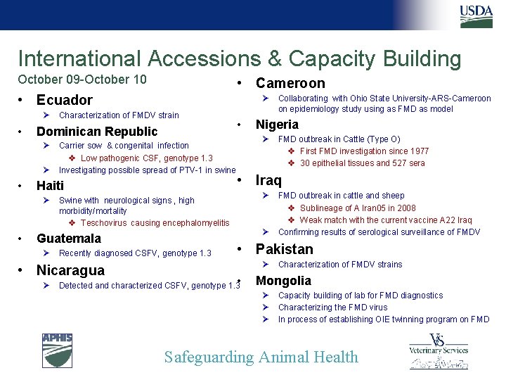 International Accessions & Capacity Building October 09 -October 10 • Cameroon • Ecuador Ø