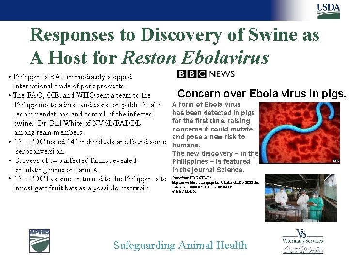 Responses to Discovery of Swine as A Host for Reston Ebolavirus • Philippines BAI,