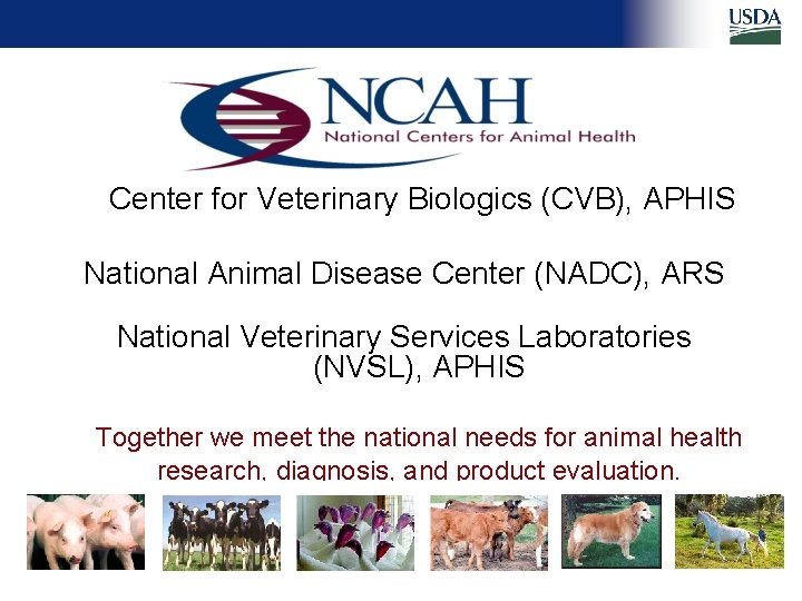 Center for Veterinary Biologics (CVB), APHIS National Animal Disease Center (NADC), ARS National Veterinary