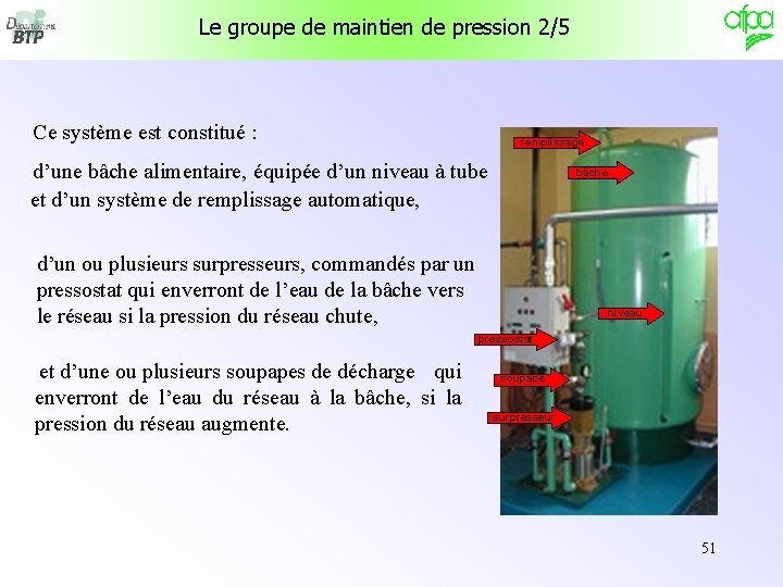 Le groupe de maintien de pression 2/5 Ce système est constitué : remplissage d’une