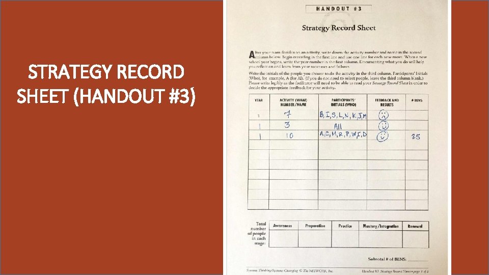 STRATEGY RECORD SHEET (HANDOUT #3) 