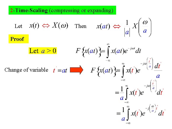 2 -Time-Scaling (compressing or expanding) Let Proof Change of variable Then 