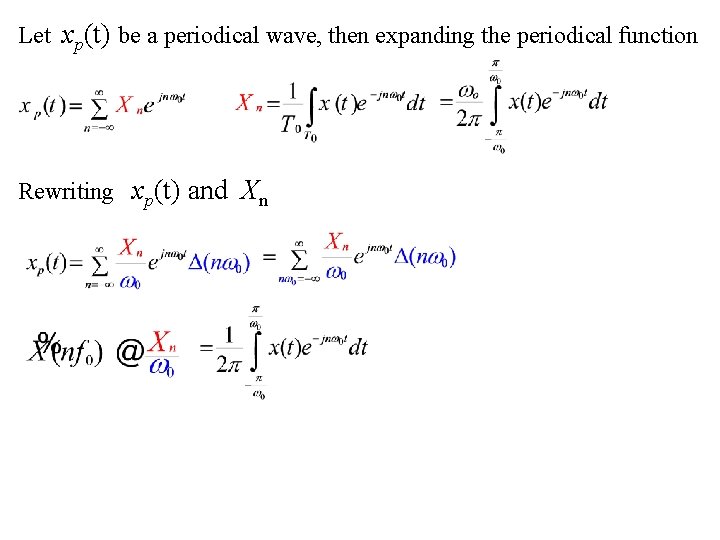 Let xp(t) be a periodical wave, then expanding the periodical function Rewriting xp(t) and