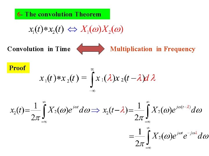 6 - The convolution Theorem Convolution in Time Proof Multiplication in Frequency 