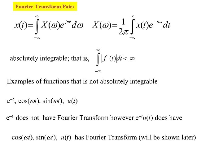 Fourier Transform Pairs 