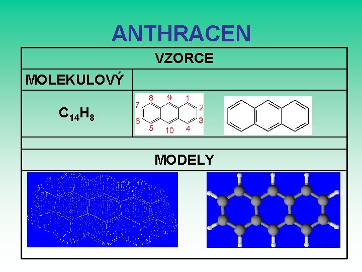 ANTHRACEN VZORCE MOLEKULOVÝ C 14 H 8 MODELY 