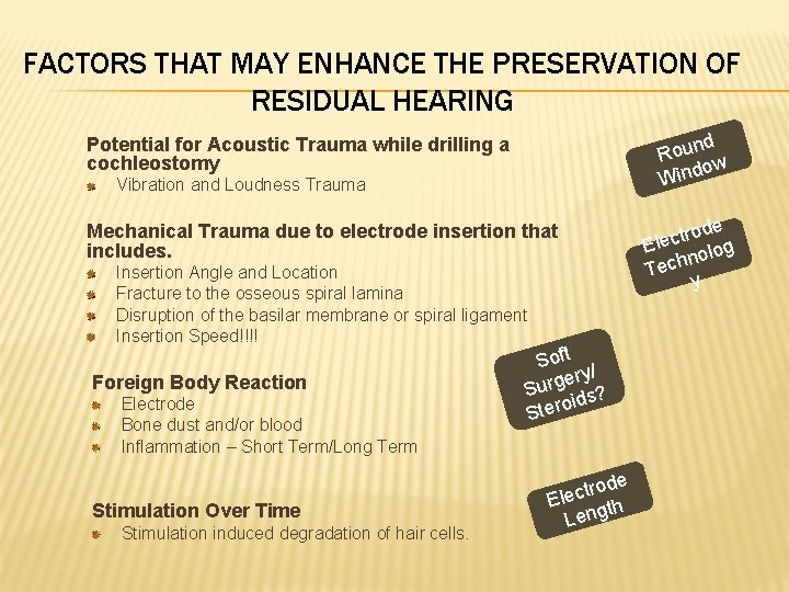 FACTORS THAT MAY ENHANCE THE PRESERVATION OF RESIDUAL HEARING nd Rou w o Wind