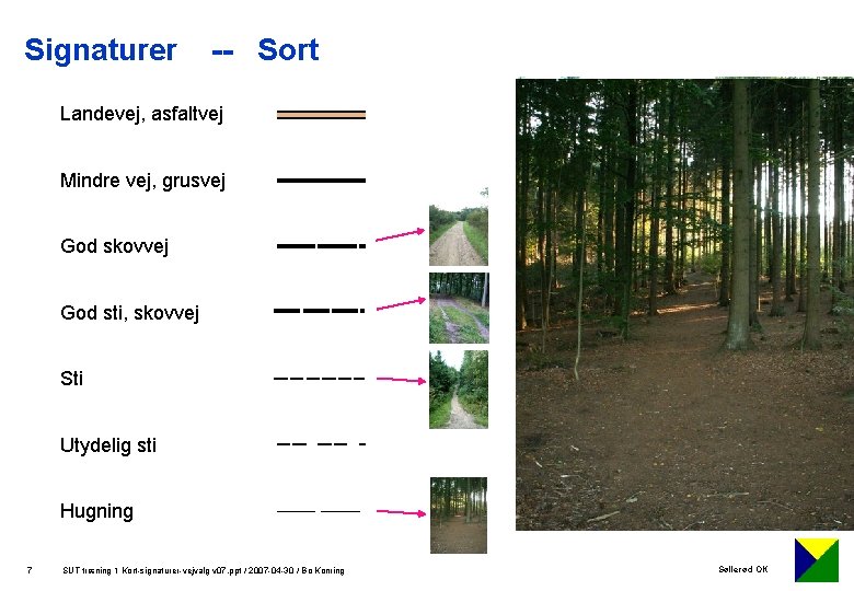 Signaturer -- Sort Landevej, asfaltvej Mindre vej, grusvej God skovvej God sti, skovvej Sti