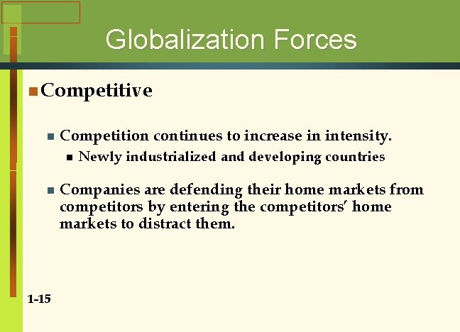 Globalization Forces n Competitive n Competition continues to increase in intensity. n n 1