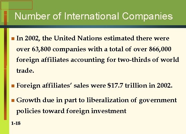 Number of International Companies n In 2002, the United Nations estimated there were over