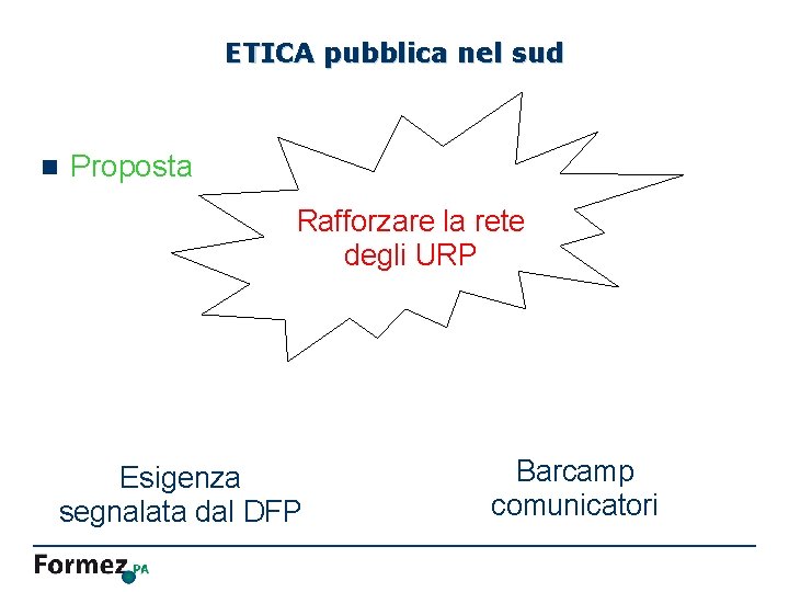ETICA pubblica nel sud n Proposta Rafforzare la rete degli URP Esigenza segnalata dal