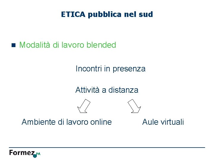 ETICA pubblica nel sud n Modalità di lavoro blended Incontri in presenza Attività a