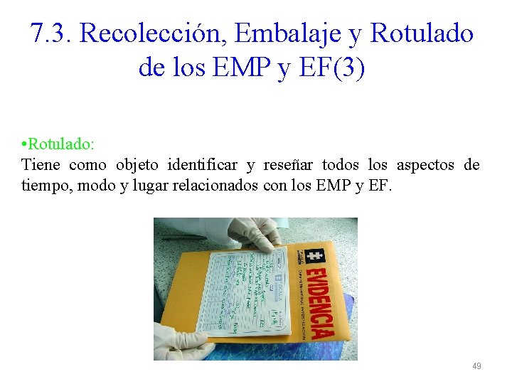 7. 3. Recolección, Embalaje y Rotulado de los EMP y EF(3) • Rotulado: Tiene