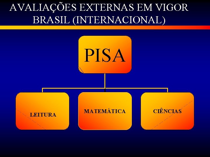 AVALIAÇÕES EXTERNAS EM VIGOR BRASIL (INTERNACIONAL) PISA LEITURA MATEMÁTICA CIÊNCIAS 